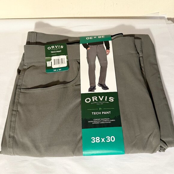 New Orvis Tech Pants Men's Size W38 X L30 Gray Water Resistant Stretch Fabric - Picture 6 of 11